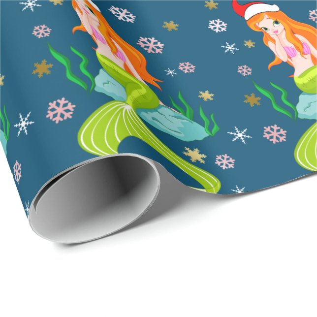 Gorgeous Christmas mermaid snowflake pattern gold Wrapping Paper (Roll Corner)