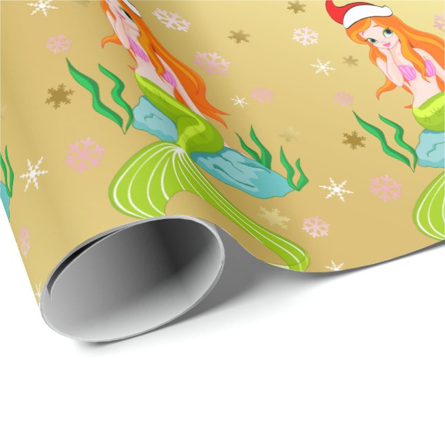 Gorgeous Christmas mermaid snowflake pattern gold Wrapping Paper (Roll Corner)