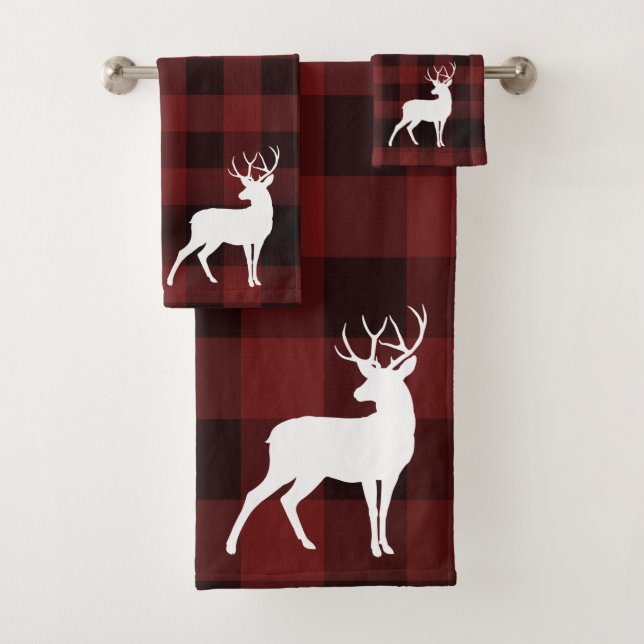 Gorgeous Christmas Plaid and White Dear Bath Towel Set (Insitu)