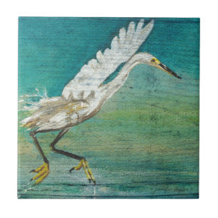 Gorgeous Coastal Egret Shorebird On Water Tile