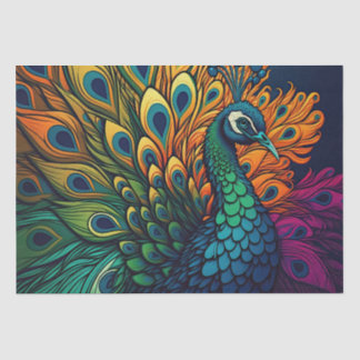 Gorgeous Colorful Peacock, Art Deco Style Tissue Paper