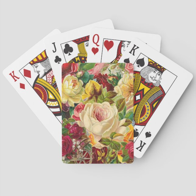 Gorgeous Colorful Victorian Flowers Collage Playing Cards (Back)