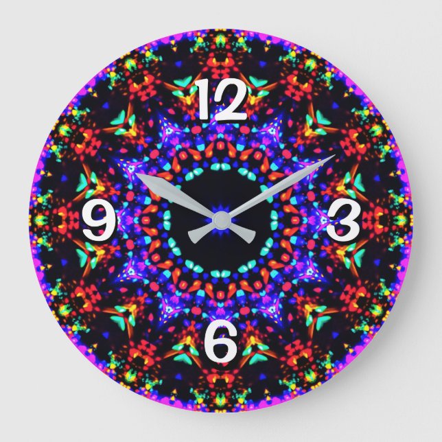 Gorgeous Colourful Blue Kaleidoscope Pattern Large Clock (Front)