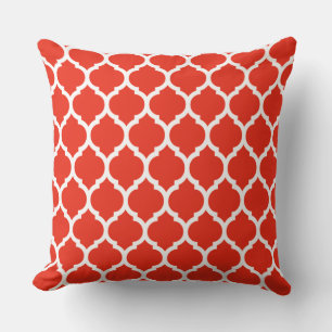 Gorgeous Coral Red Moroccan Quatrefoil Pattern Throw Pillow