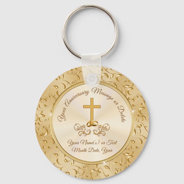 Gorgeous Cross Christian Anniversary Party Favors Keychain (Front)