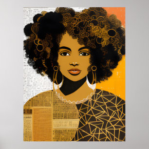 Gorgeous Curly Hair African American Woman Collage Poster