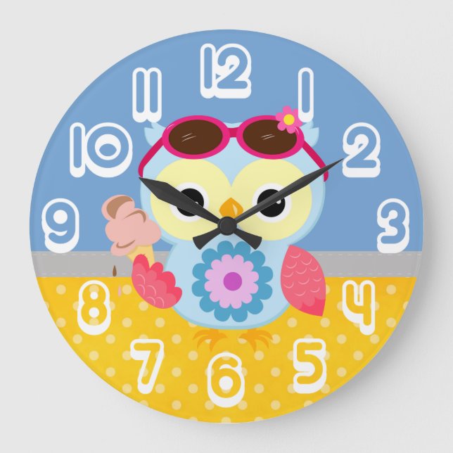 Gorgeous Custom Summer Owl Gift Large Clock (Front)