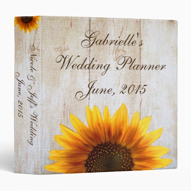 Gorgeous Custom Sunflower Country Wedding Binder (Front/Spine)