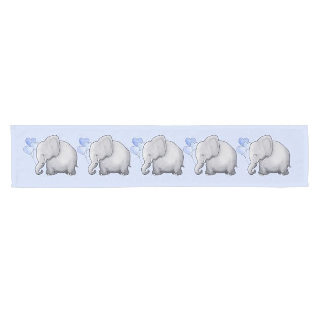 Gorgeous Cute Blue Elephants Baby Boy Nursery Short Table Runner (Horizontal)