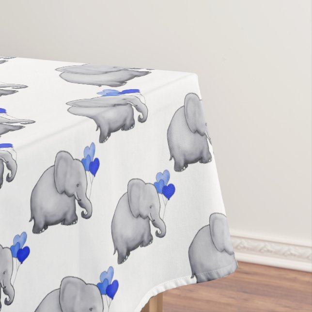 Gorgeous Cute Blue Elephants Baby Boy Nursery Tablecloth (In Situ)