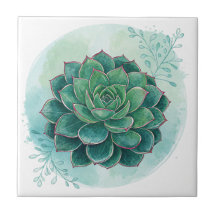 Gorgeous Dark Green Succulent Plant Decor Tile