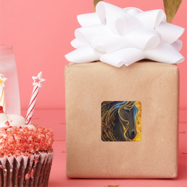 Gorgeous Dark Horse Triptych Square Sticker (Party)
