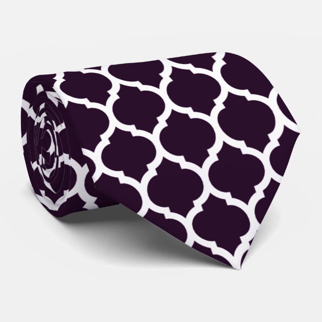 Gorgeous Deep Purple Moroccan Quatrefoil Pattern Tie (Rolled)