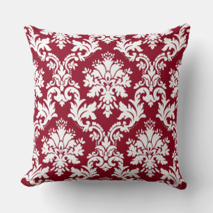 Gorgeous Deep Red Damask Floral Pattern Throw Pillow