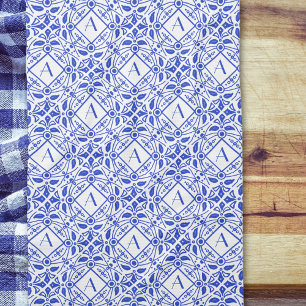 Gorgeous Delft-Blue Monogram Initial Kitchen Kitchen Towel
