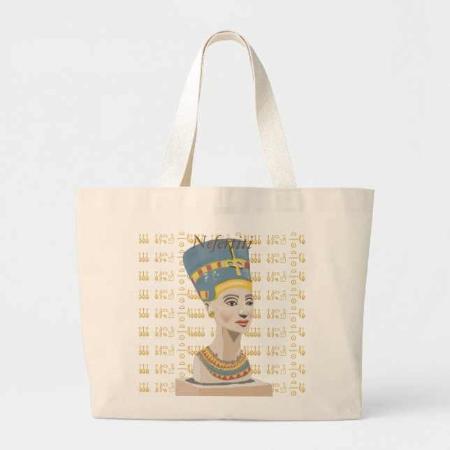 Gorgeous design of Nefertiti and tiled Cartouche Large Tote Bag (Front)