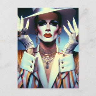 Gorgeous Drag Queen in Colourful Stripes Postcard