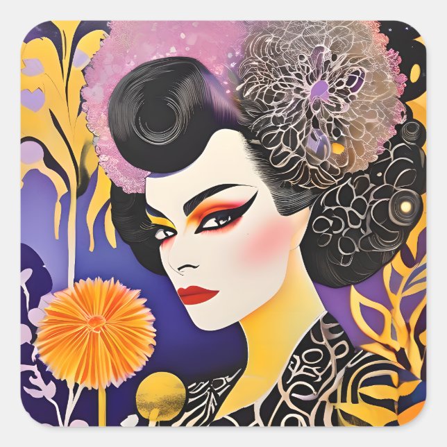 Gorgeous Drag Queen Purple Orange Square Sticker (Front)