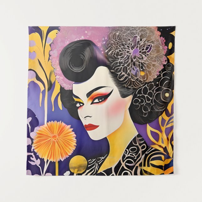 Gorgeous Drag Queen Purple Orange Tapestry (Front)
