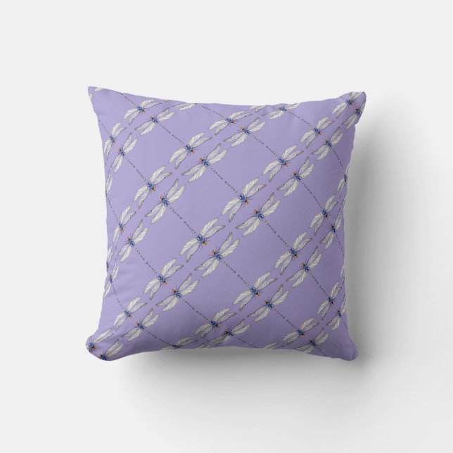 Gorgeous Dragonflies Repeated Pattern on Purple Throw Pillow (Front)