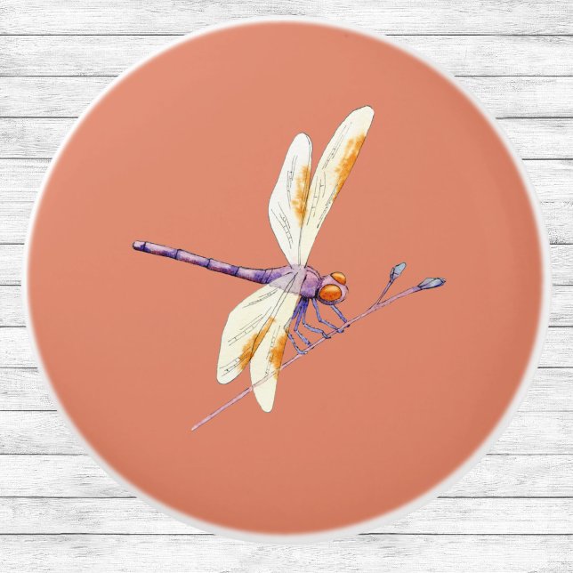 Gorgeous Dragonfly on Branch on Terra Cotta Ceramic Knob (Creator Uploaded)