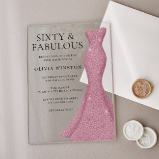 Gorgeous Dress Sixty & Fabulous 60th Birthday Acrylic Invitations