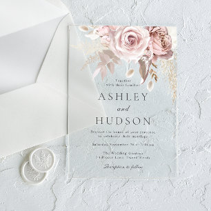 Gorgeous Dusty Rose & Blush Wedding Grey Font Acrylic Invitations