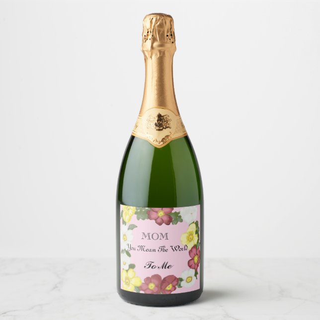 Gorgeous Editable Wild Rose Sparkling Wine Label (Front)