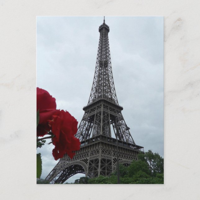 Gorgeous Eiffel Tower Post Card Red Roses (Front)