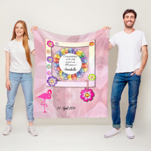 Gorgeous Elegant Floral Flamingo Personalize Fleece Blanket