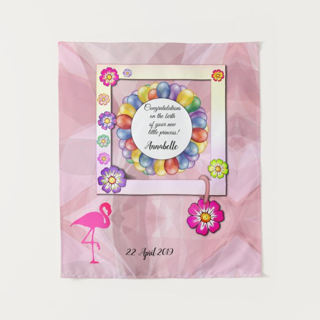 Gorgeous Elegant Floral Flamingo Personalize Tapestry (Front)