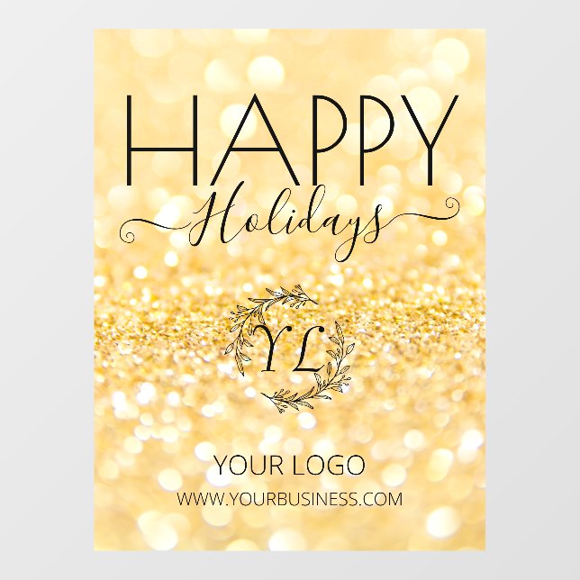 Gorgeous Elegant Gold Glitter Happy Holidays Window Cling (Sheet)