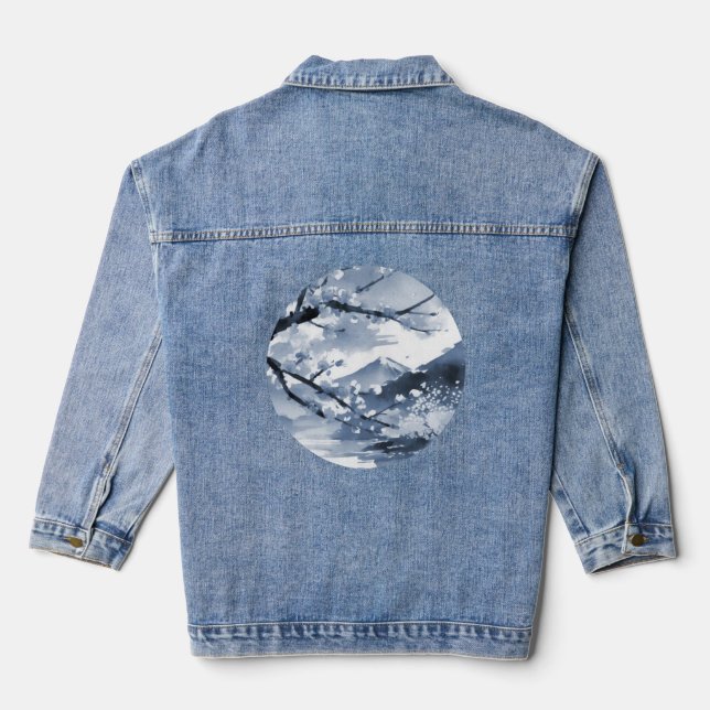 Gorgeous Elegant Japanese Cherry Blossoms Denim Jacket (Back)