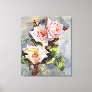 Gorgeous Elegant Pink Roses Watercolor Painting Canvas Print