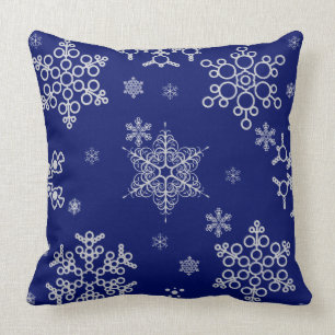 Gorgeous Elegant Snowflakes Pattern On Navy Blue Throw Pillow