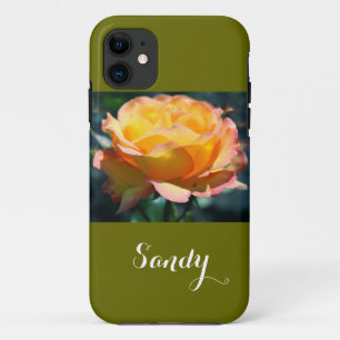 Gorgeous, elegant yellow rose flower, with name iPhone 11 case