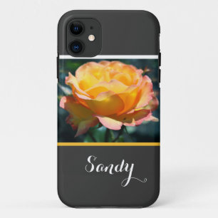 Gorgeous, elegant yellow rose flower, with name iPhone 11 case