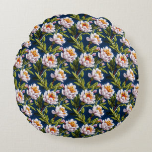 Gorgeous Embroidery Flowers Round Pillow