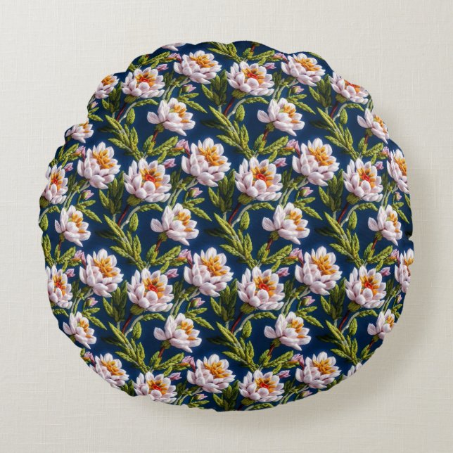 Gorgeous Embroidery Flowers Round Pillow (Front)