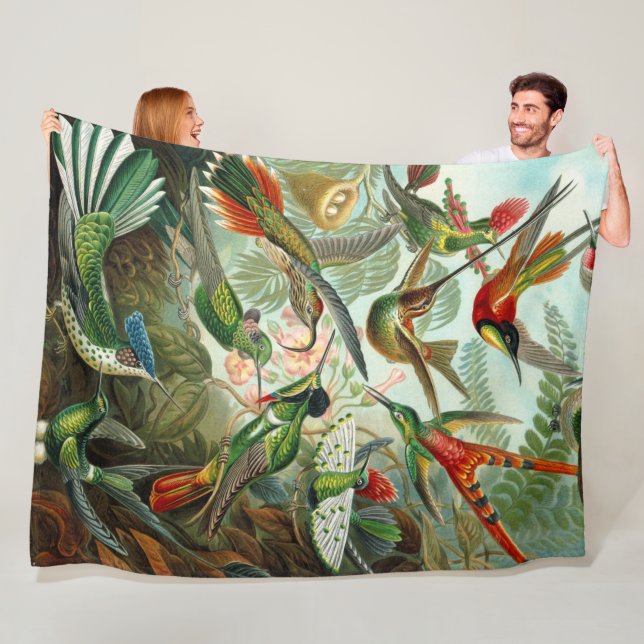 Gorgeous Ernst Haeckel Hummingbirds Fleece Blanket (In Situ)