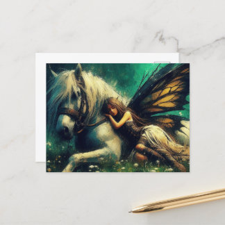 Gorgeous Fairy asleep on a horse Postcard