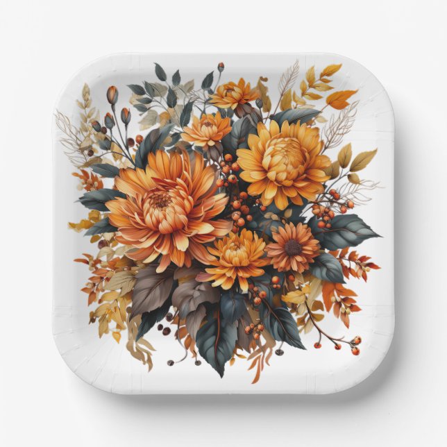 Gorgeous Fall Floral  Paper Plate (Front)