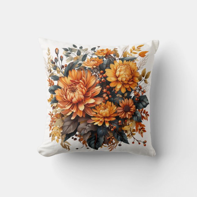 Gorgeous Fall Floral  Throw Pillow (Front)