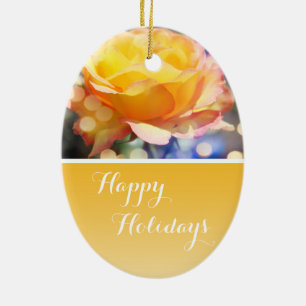 Gorgeous fancy yellow rose Happy holidays Ceramic Ornament