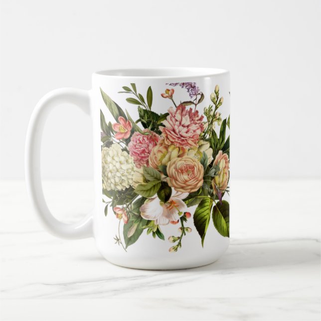 Gorgeous Floral Mug, Hydrangea, Lilac, Rose Coffee Mug (Left)
