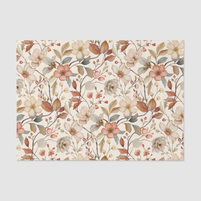 Gorgeous Floral Pattern with Ivory Background Tissue Paper (Front)