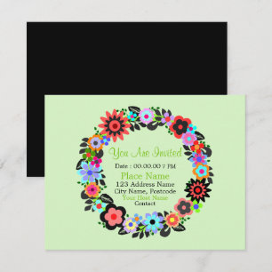 "Gorgeous Floral Wreath Style" Invitation Card.