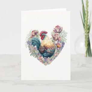 Gorgeous Flowery Rooster for Valentine's Day Holiday Card