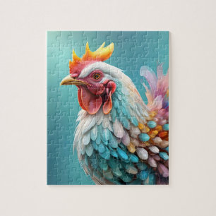 Gorgeous Fluffy Rainbow Pastel Coloured Chicken, Jigsaw Puzzle
