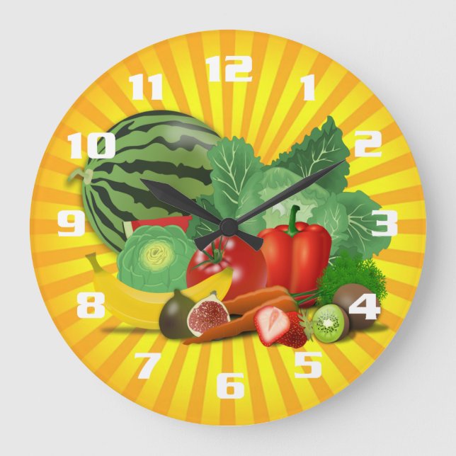 Gorgeous Fruit and Vegetable Kitchen Large Clock (Front)